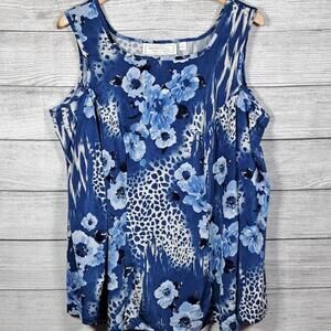 New - Womens Simonton Says QVC Blue Floral Animal Print Cold Shoulder Top  1X